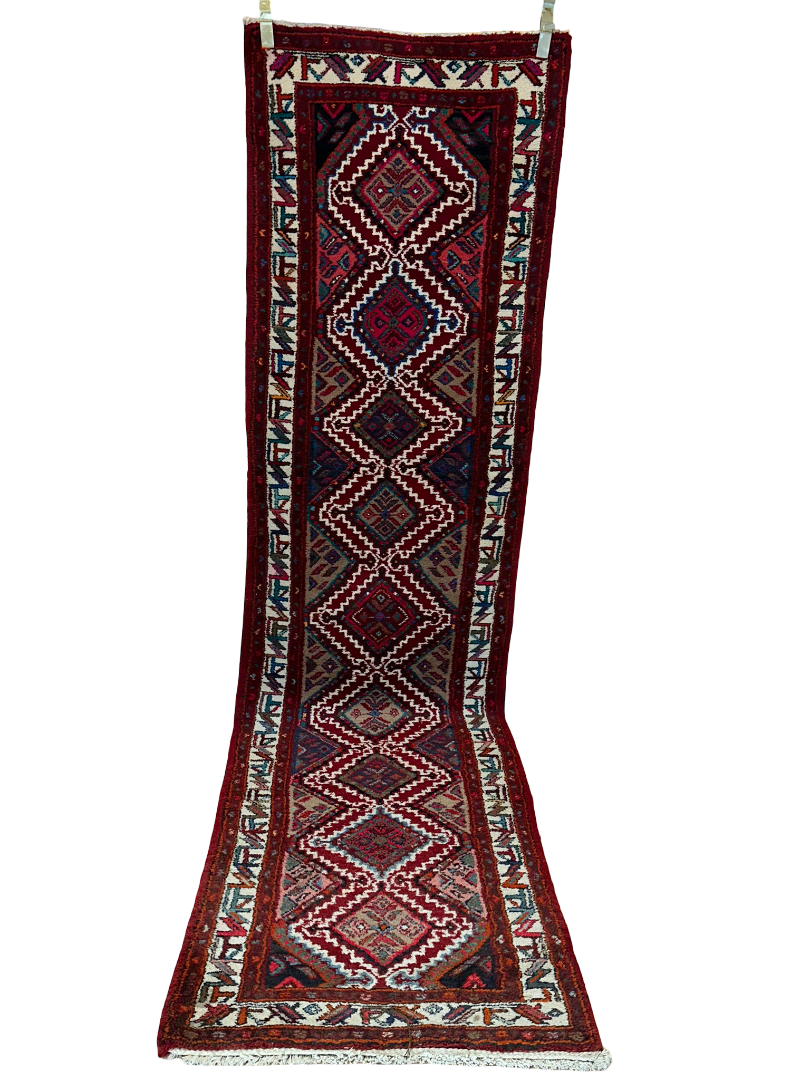 Antik Orientteppich handgeknüpft Heriz Läufer naturfarben 326x105 cm