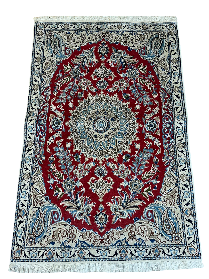 Orientteppich handgeknüpft Nain 127x84 cm Korkwolle Seide