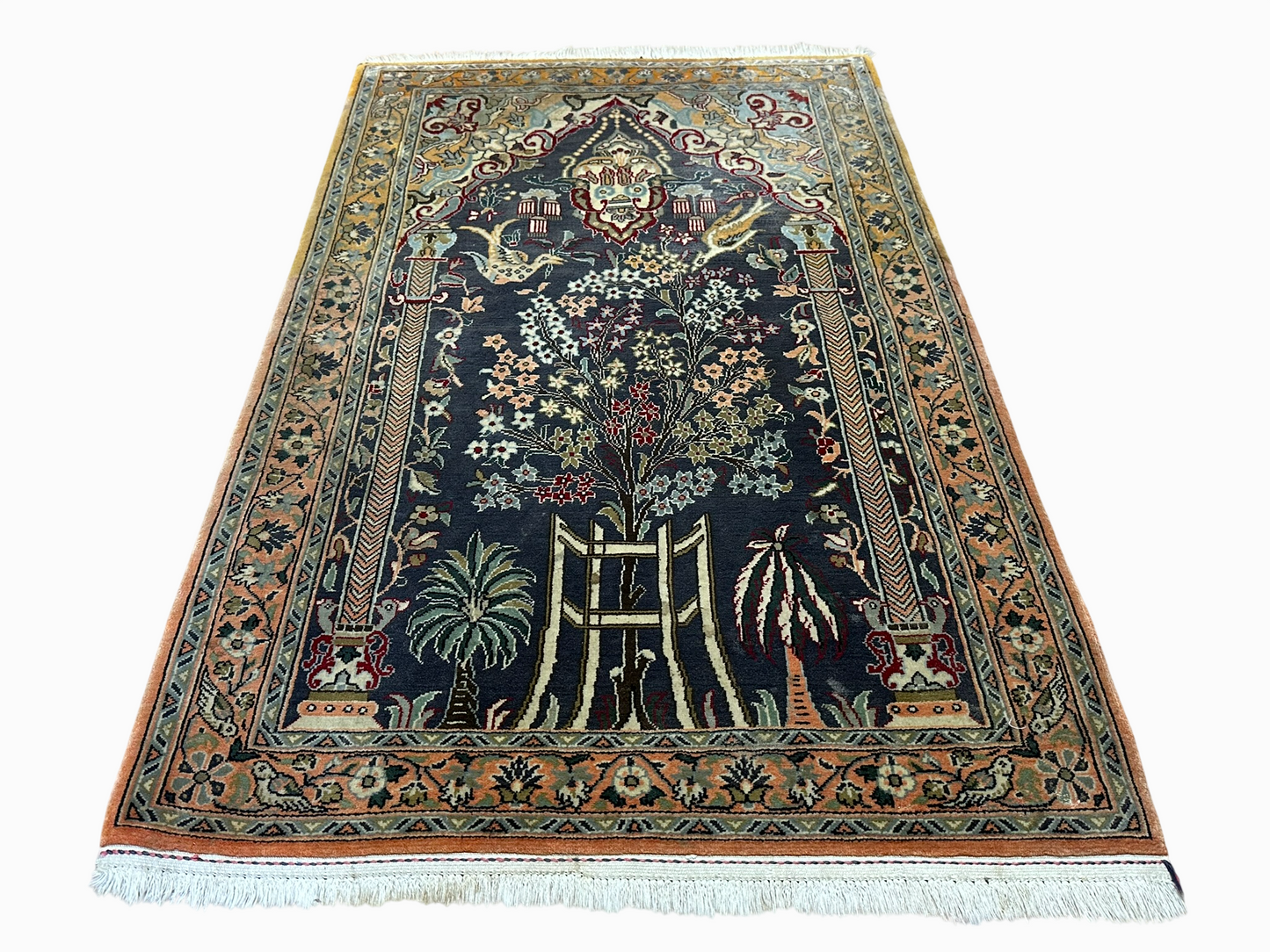 Orientteppich handgeknüpft Ghom Lebensbaum mit Seide 130x85 cm