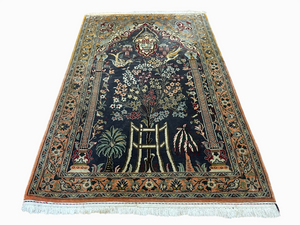 Orientteppich handgeknüpft Ghom Lebensbaum mit Seide 130x85 cm