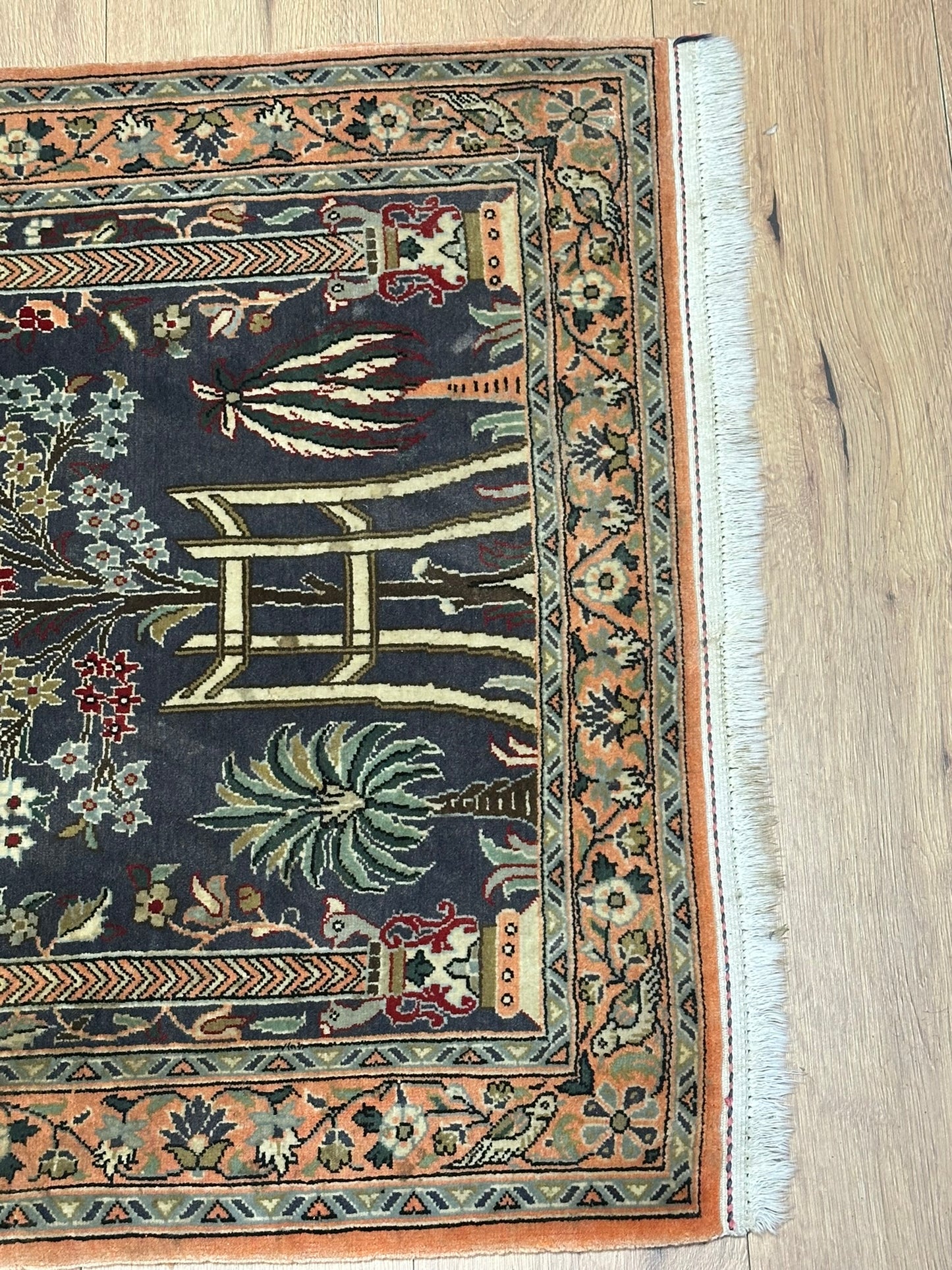 Orientteppich handgeknüpft Ghom Lebensbaum mit Seide 130x85 cm
