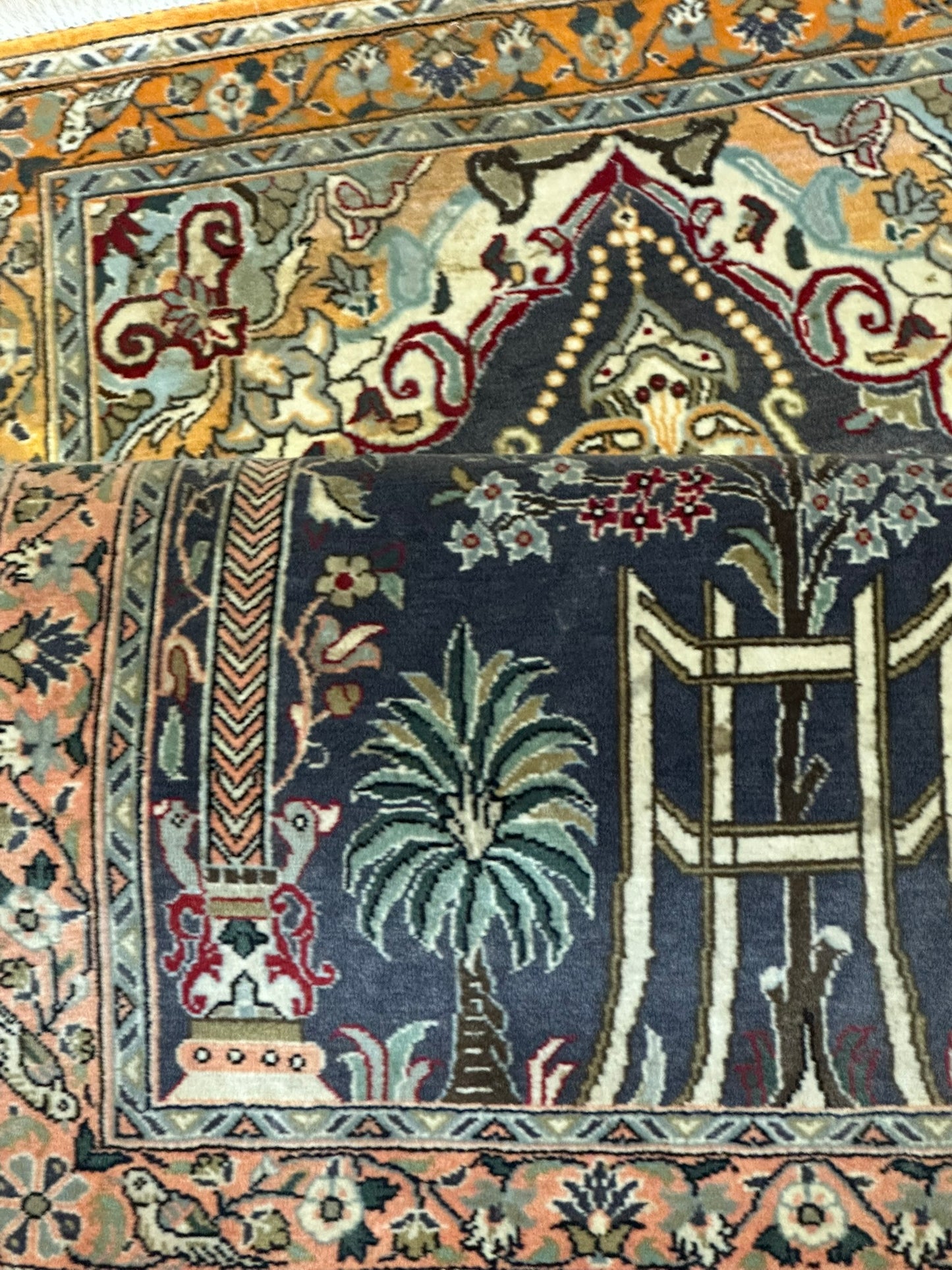 Orientteppich handgeknüpft Ghom Lebensbaum mit Seide 130x85 cm