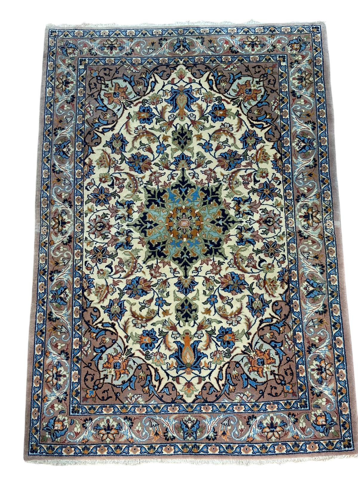 Orientteppich handgeknüpft Nain mit Seide 100x70 cm