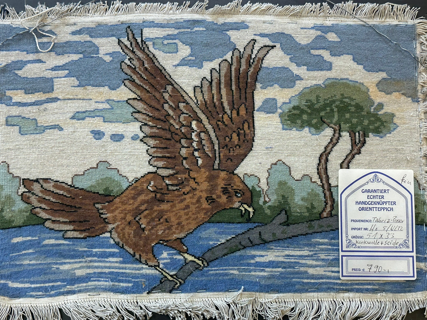 Orientteppich handgeknüpft Täbriz Bildteppich 71x51
