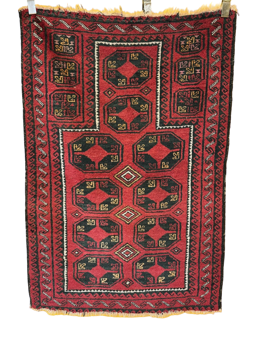 Antik Orientteppich handgeknüpft Jomut Gebetsteppich NAturfarben 132x90 cm