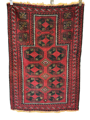 Antik Orientteppich handgeknüpft Jomut Gebetsteppich NAturfarben 132x90 cm