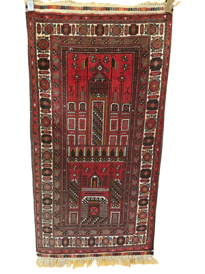 Antik Orientteppich handgeknüpft Jomut Gebetsteppich naturfarben 145x76 cm