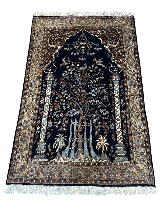 Orientteppich handgeknüpft Kaschmir Ghom Lebensbaum 190x125 cm