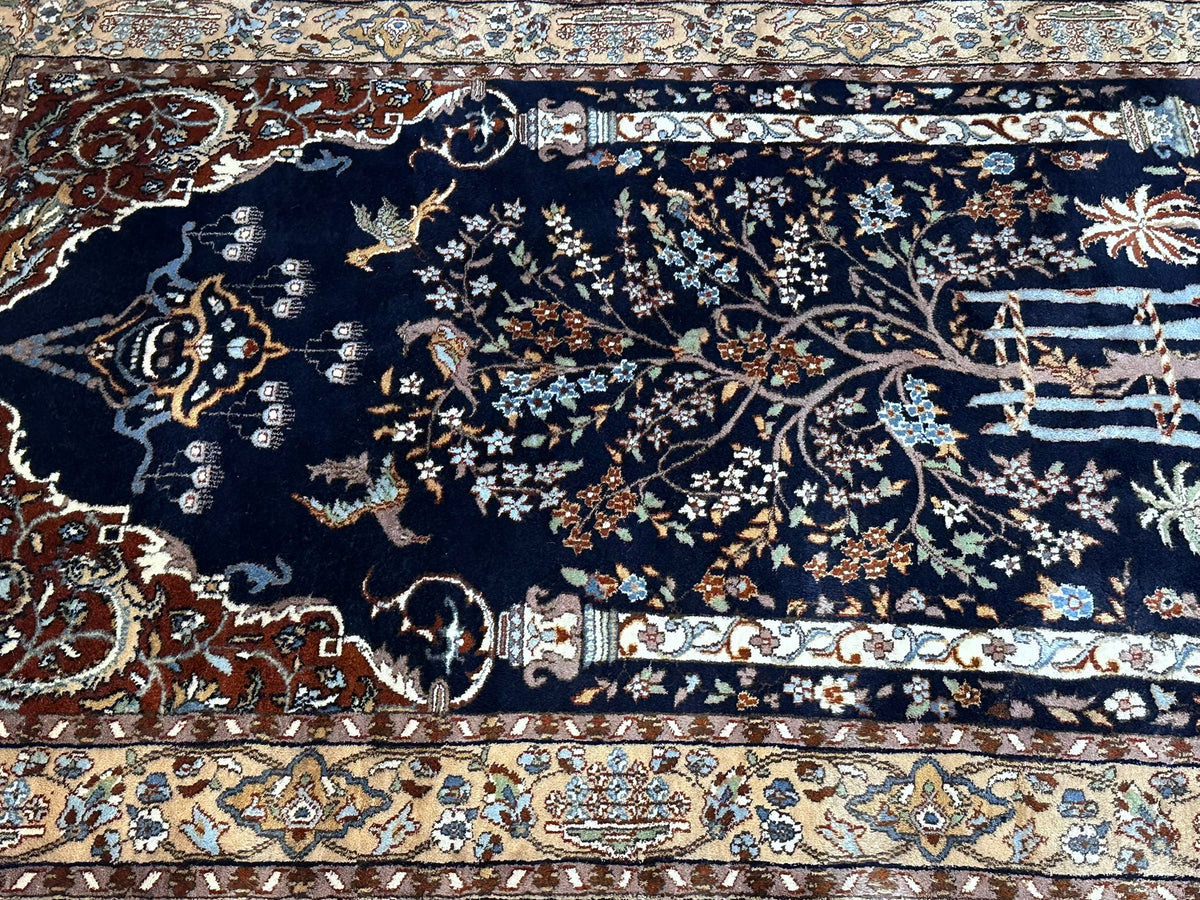 Orientteppich handgeknüpft Kaschmir Ghom Lebensbaum 190x125 cm