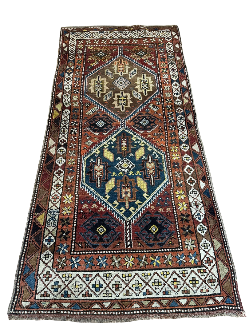 Antik Orientteppich handgeknüpft Kasak Naturfarben260x120 cm