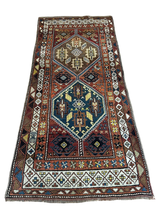 Antik Orientteppich handgeknüpft Kasak Naturfarben260x120 cm