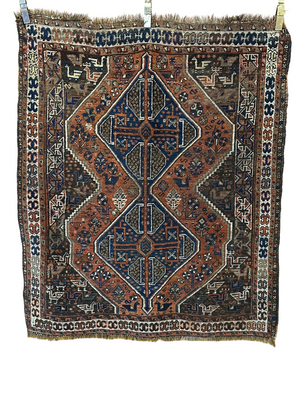 Antik Orientteppich handgeknüpft Gaschgai naturfarben157x127 cm