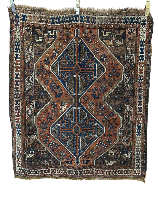 Antik Orientteppich handgeknüpft Gaschgai naturfarben157x127 cm