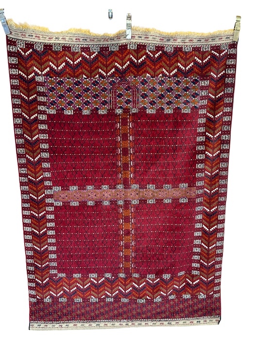 Antik Orientteppich handgeknüpft Jomut Buchara Naturfarben195x135 cm