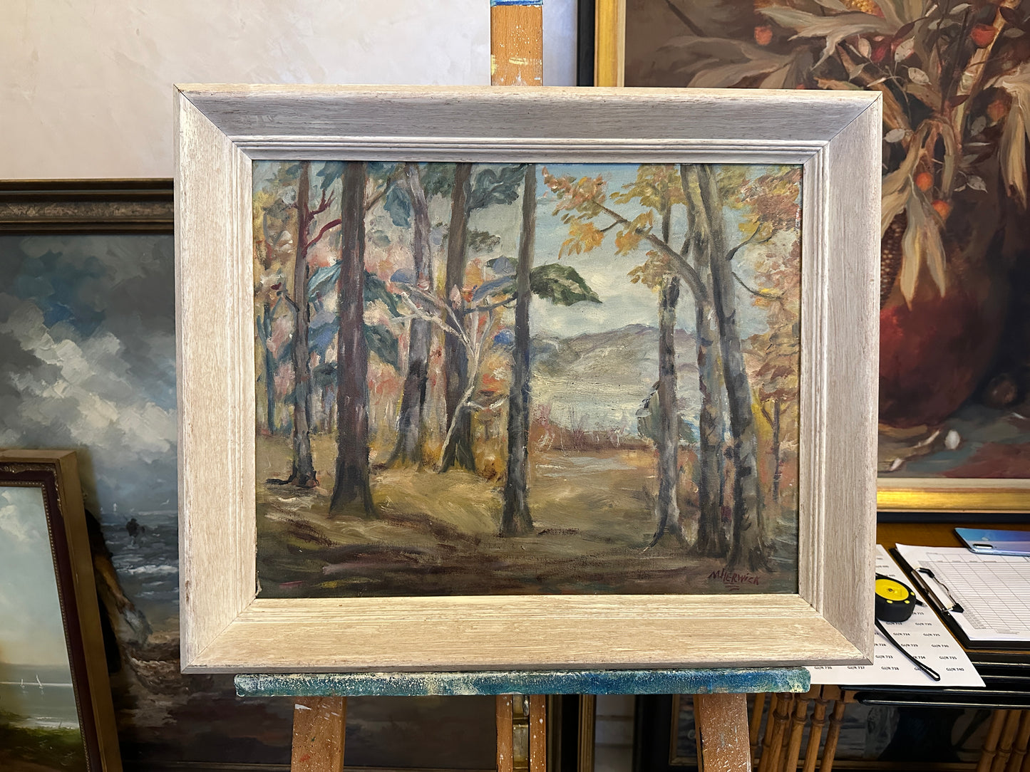 M. Herwick (XX) Ölgemälde Impressionistischer Waldblick 50x60cm