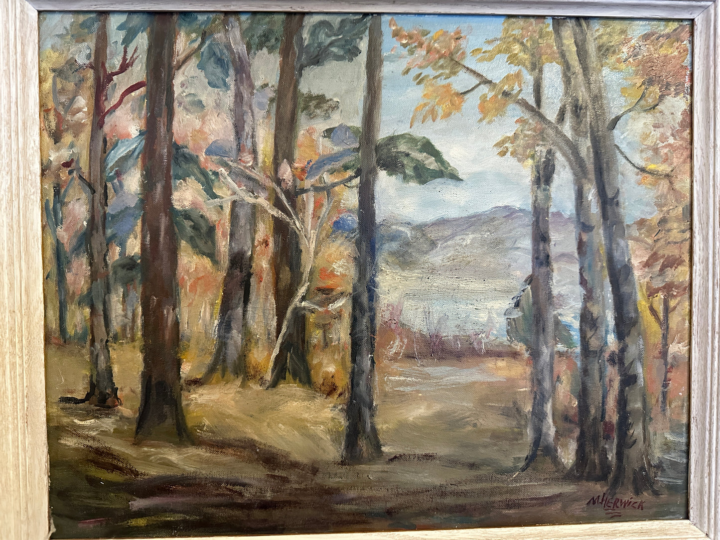 M. Herwick (XX) Ölgemälde Impressionistischer Waldblick 50x60cm