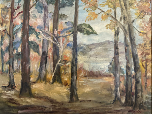 M. Herwick (XX) Ölgemälde Impressionistischer Waldblick 50x60cm