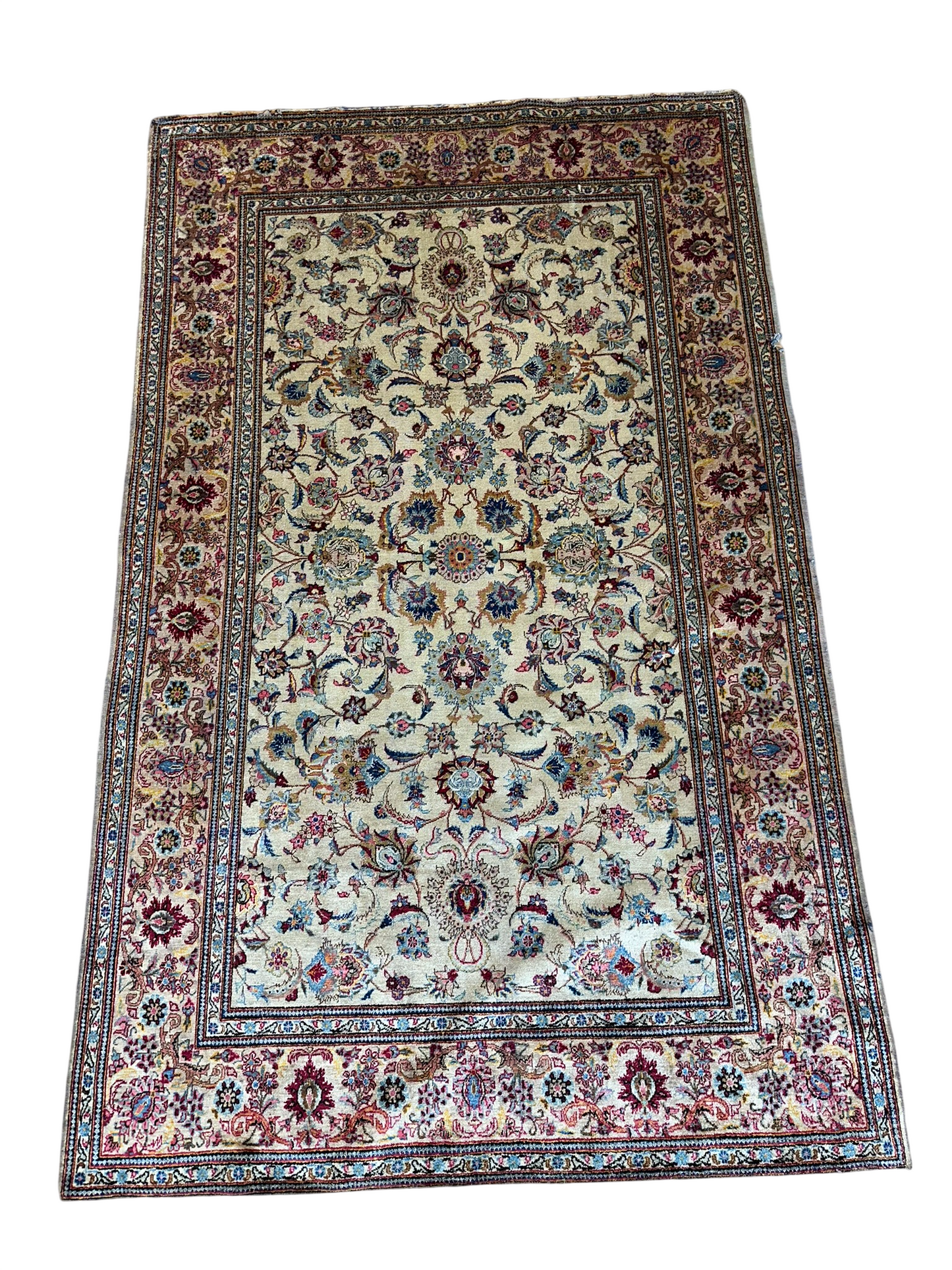 Orientteppich handgeknüpft Keschan 210x130 cm Seide auf Seide