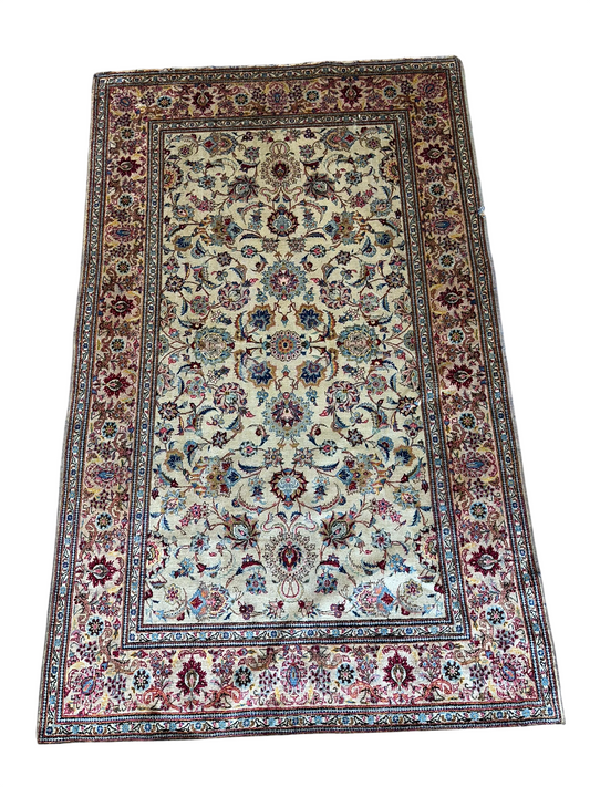 Orientteppich handgeknüpft Keschan 210x130 cm Seide auf Seide