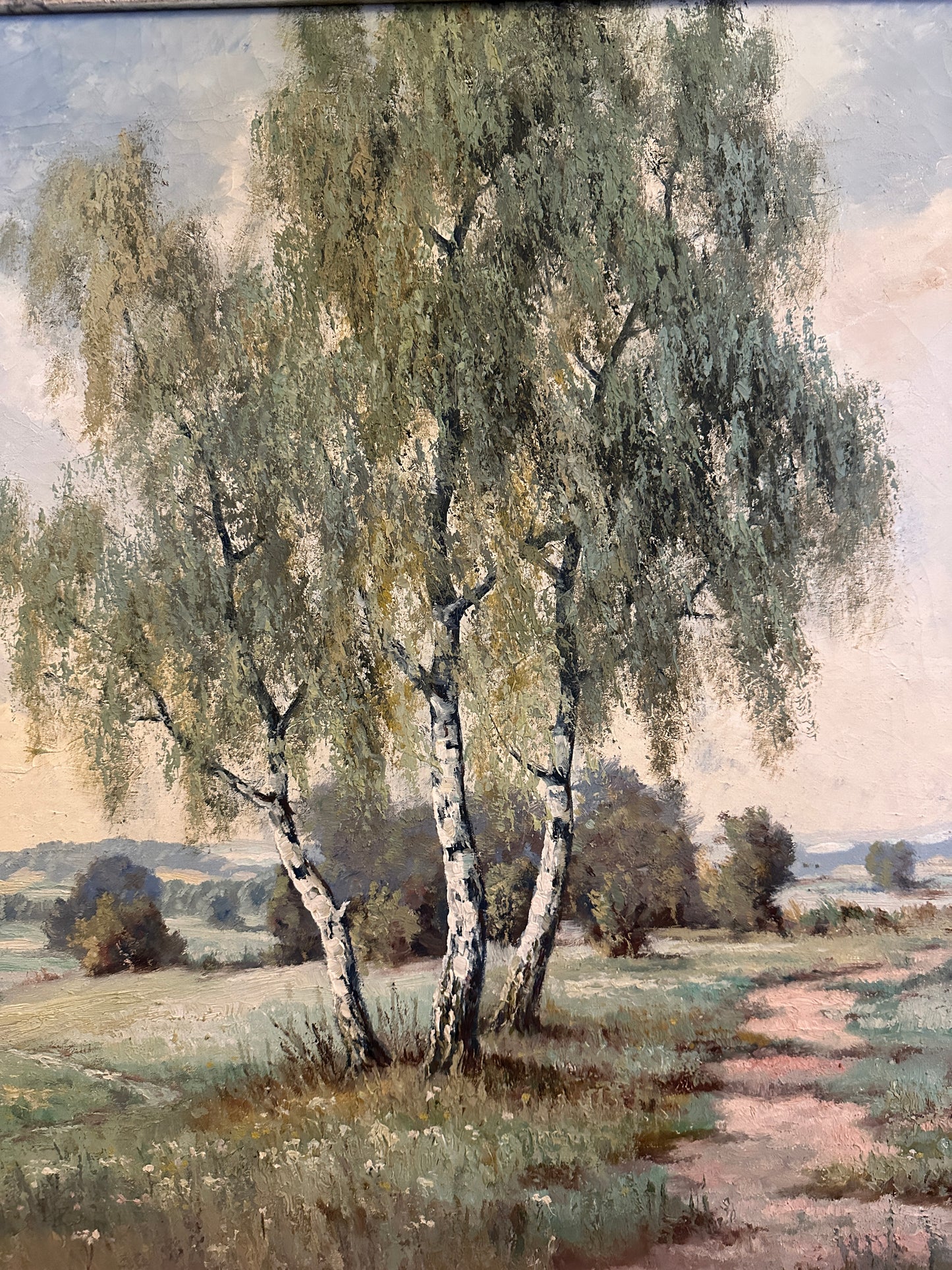 E. Heinrich (XX) Ölgemälde Landschaft mit Bach und Wanderweg 78x100cm