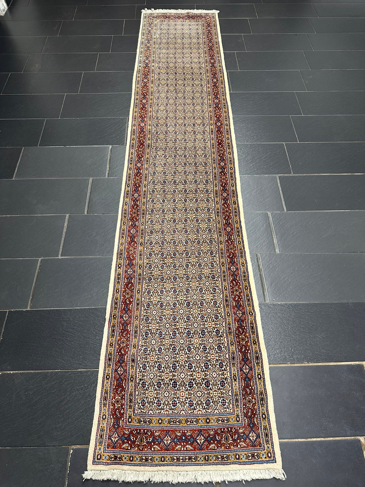 Orientteppich handgeknüpft Moud Läufer 390x77 cm