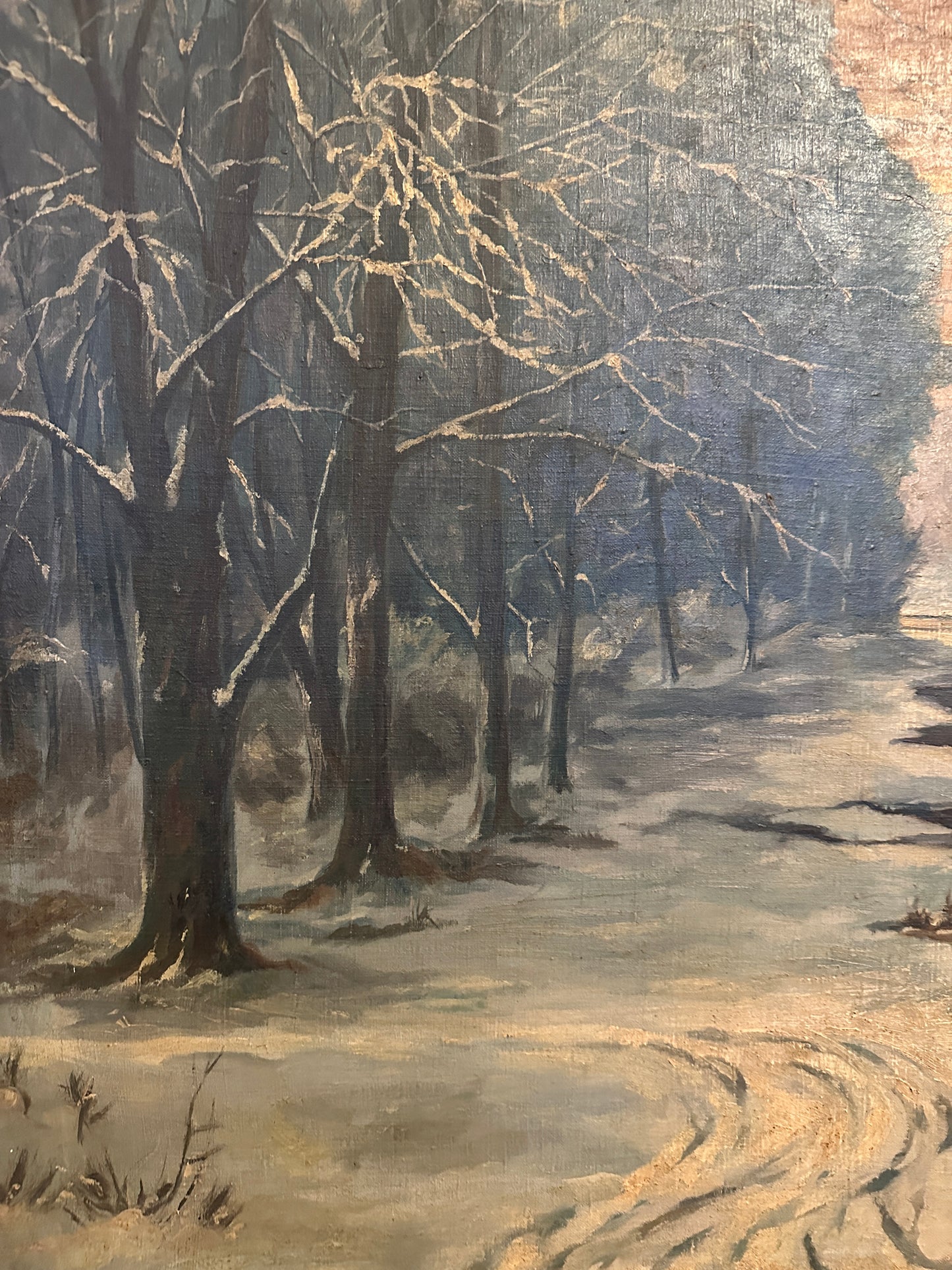 Deutsche Schule (XX) Großes Ölgemälde Stimmungsvolle Winterlandschaft