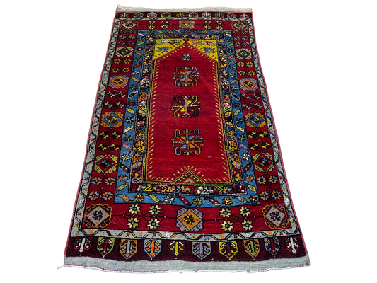 Antiker Handgeknüpfter Orientteppich Türkei Uschak Gebetsteppich 207x114 cm