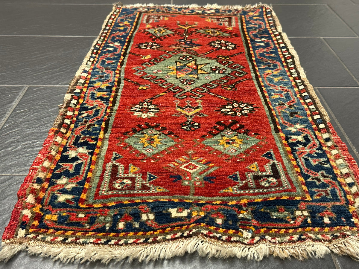 Antiker Orientteppich handgeknüpft  Türkei Kazak Naturfarben 100x52 cm