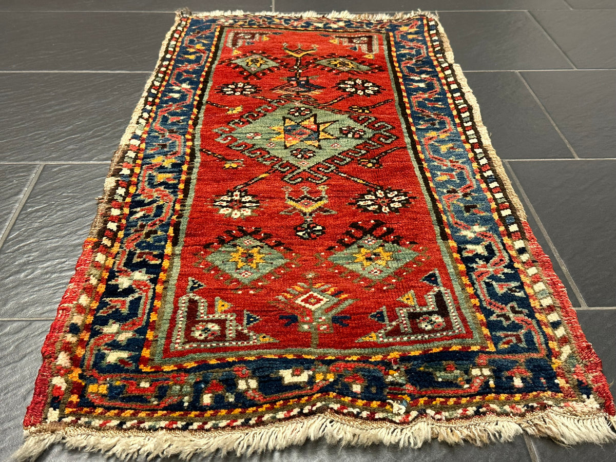 Antiker Orientteppich handgeknüpft  Türkei Kazak Naturfarben 100x52 cm