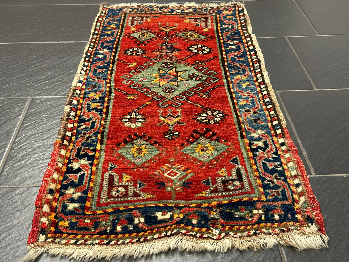 Antiker Orientteppich handgeknüpft  Türkei Kazak Naturfarben 100x52 cm