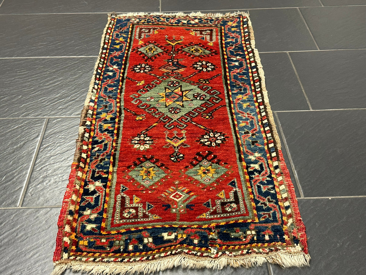 Antiker Orientteppich handgeknüpft  Türkei Kazak Naturfarben 100x52 cm