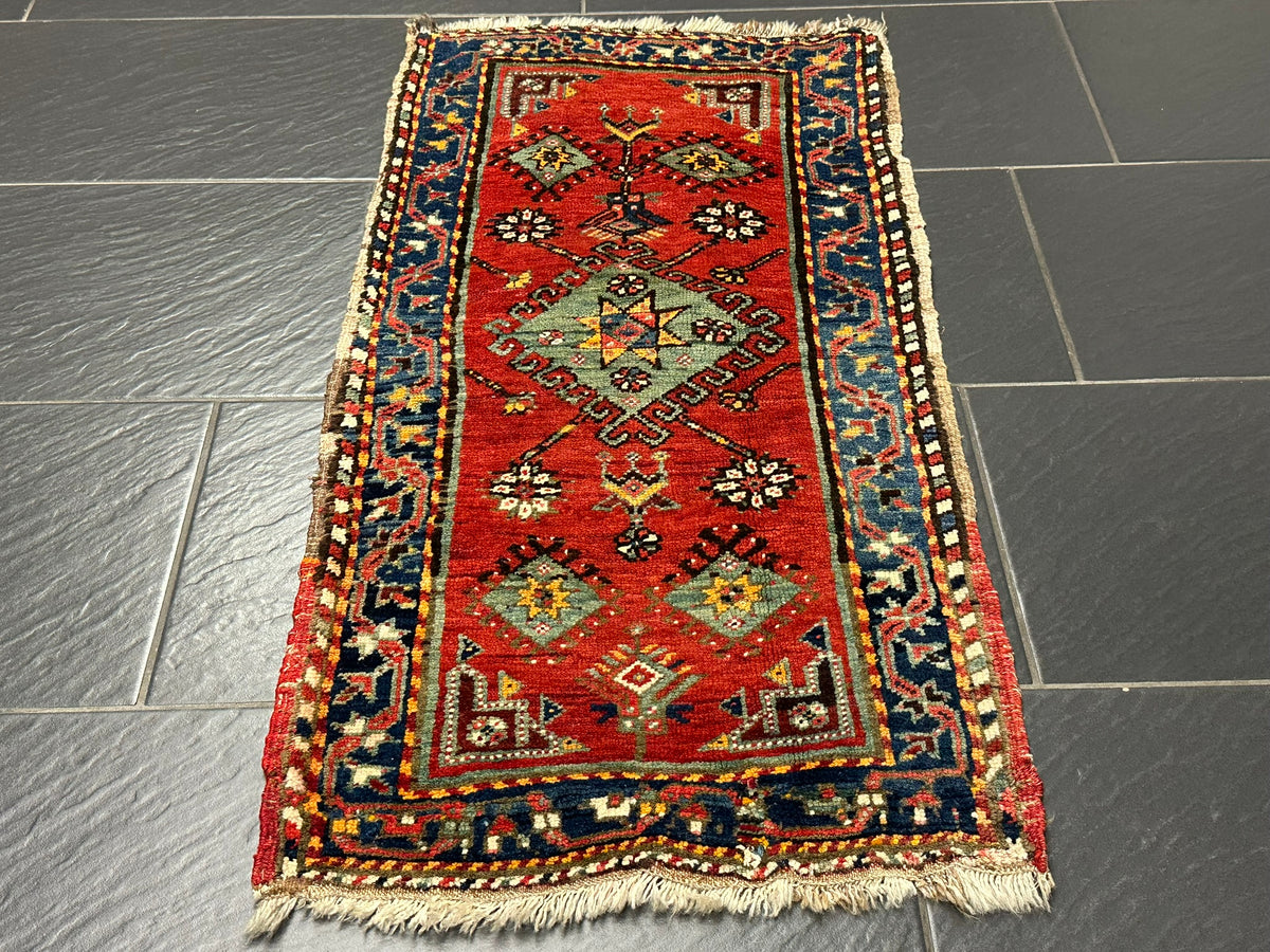 Antiker Orientteppich handgeknüpft  Türkei Kazak Naturfarben 100x52 cm