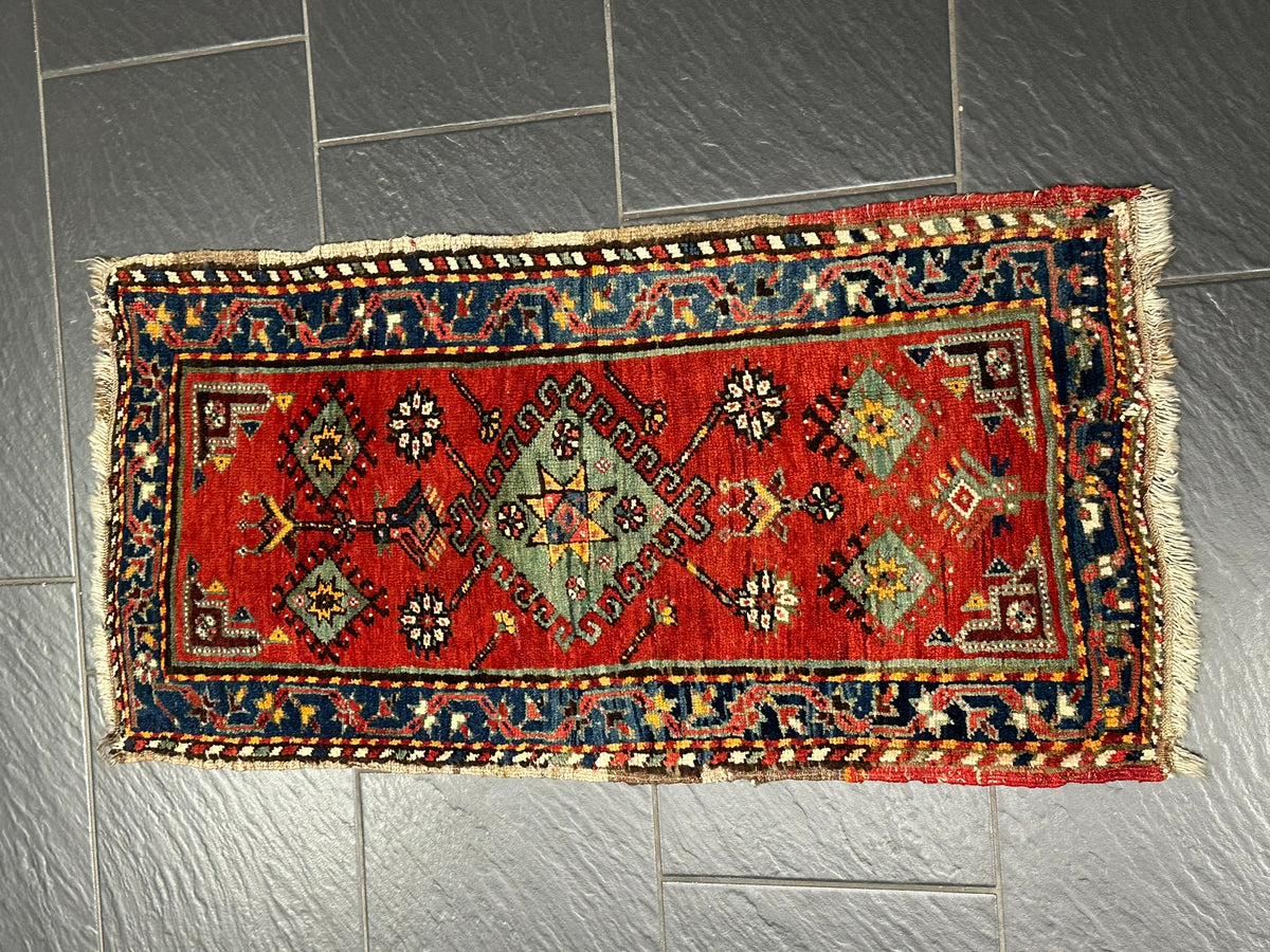 Antiker Orientteppich handgeknüpft  Türkei Kazak Naturfarben 100x52 cm
