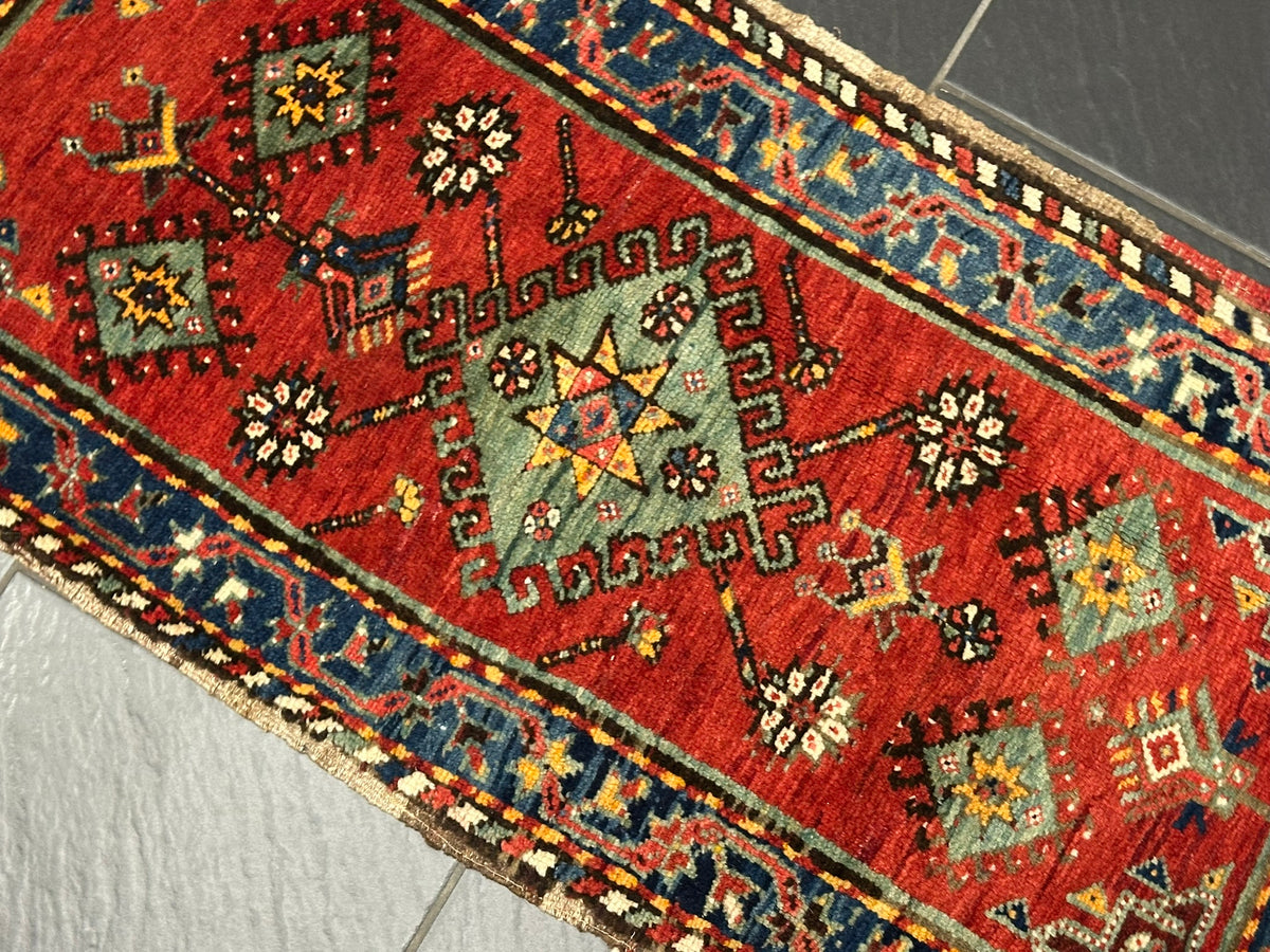 Antiker Orientteppich handgeknüpft  Türkei Kazak Naturfarben 100x52 cm