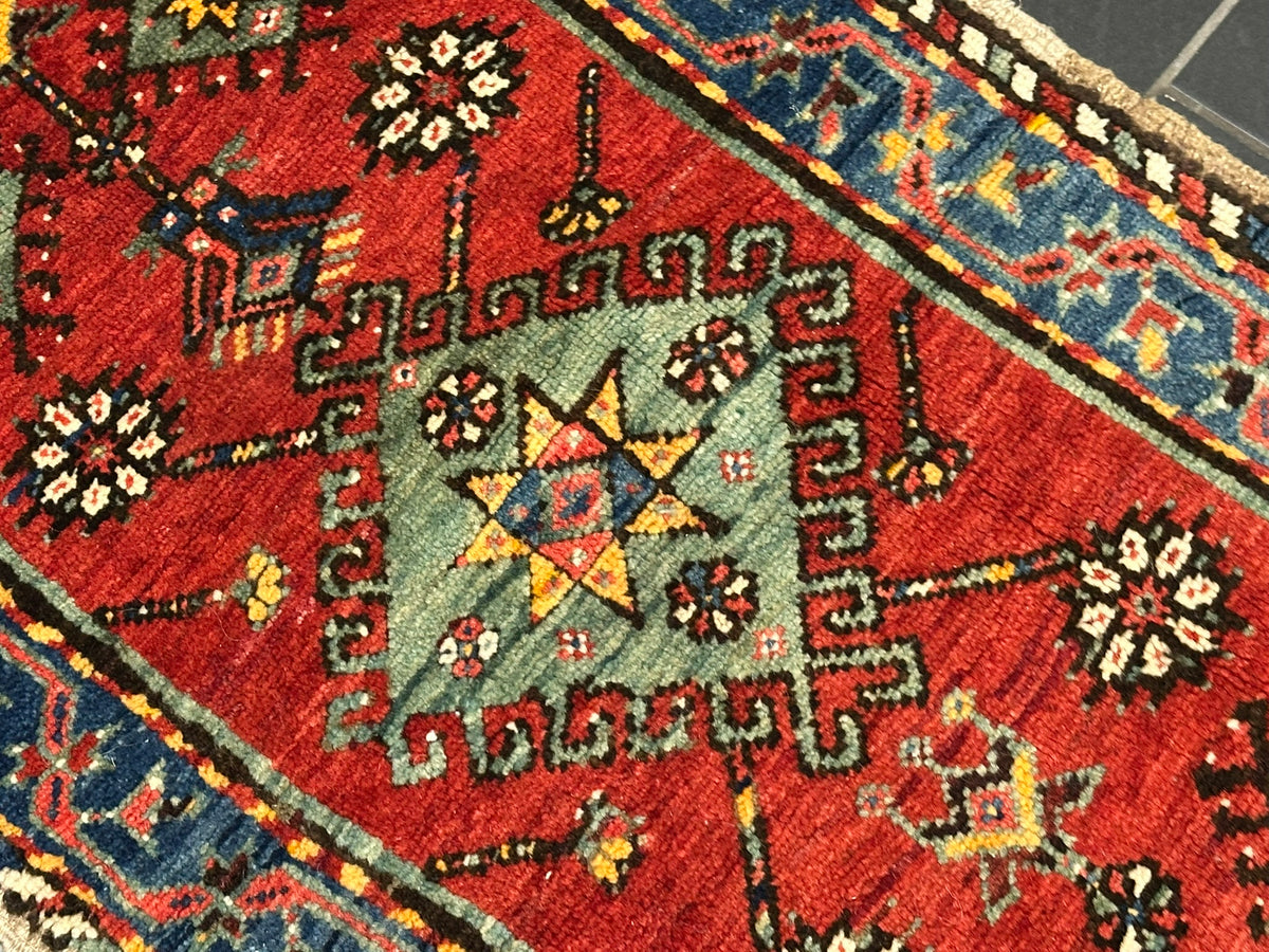 Antiker Orientteppich handgeknüpft  Türkei Kazak Naturfarben 100x52 cm