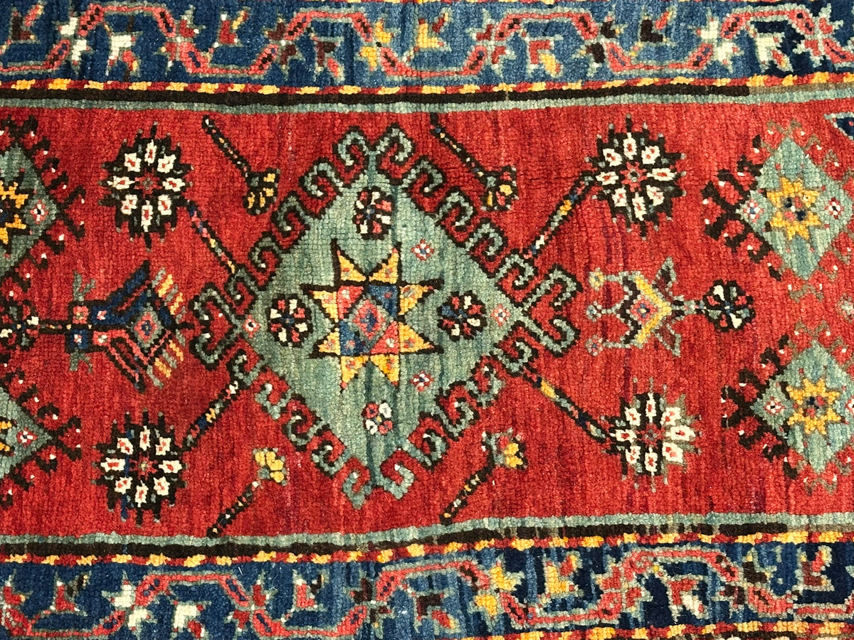Antiker Orientteppich handgeknüpft  Türkei Kazak Naturfarben 100x52 cm