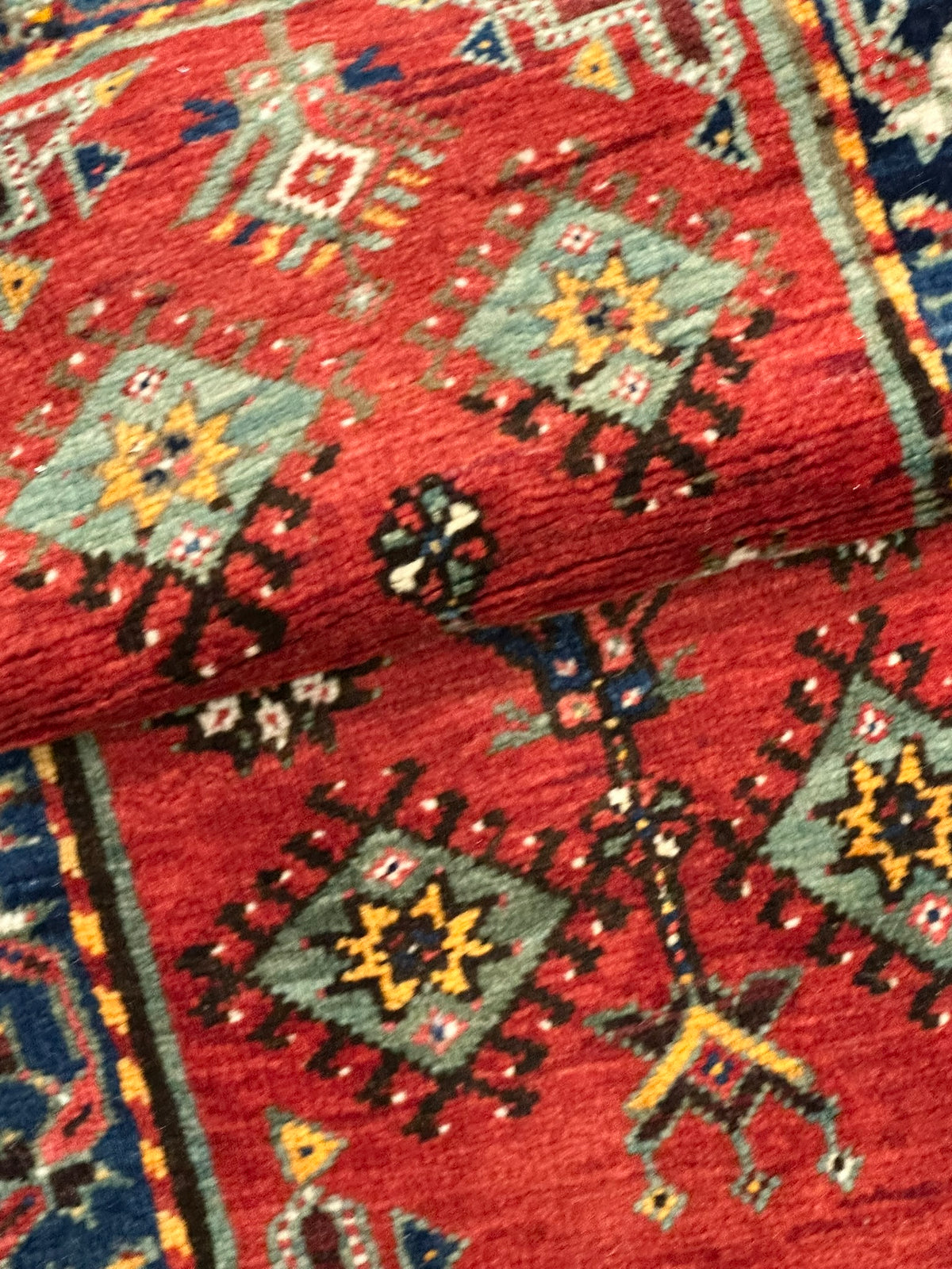 Antiker Orientteppich handgeknüpft  Türkei Kazak Naturfarben 100x52 cm