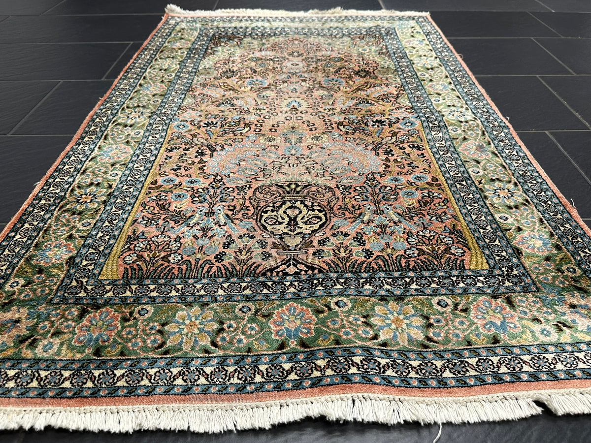Orientteppich handgeknüpft Kaschmir Ghom Lebensbaum 150x94 cm