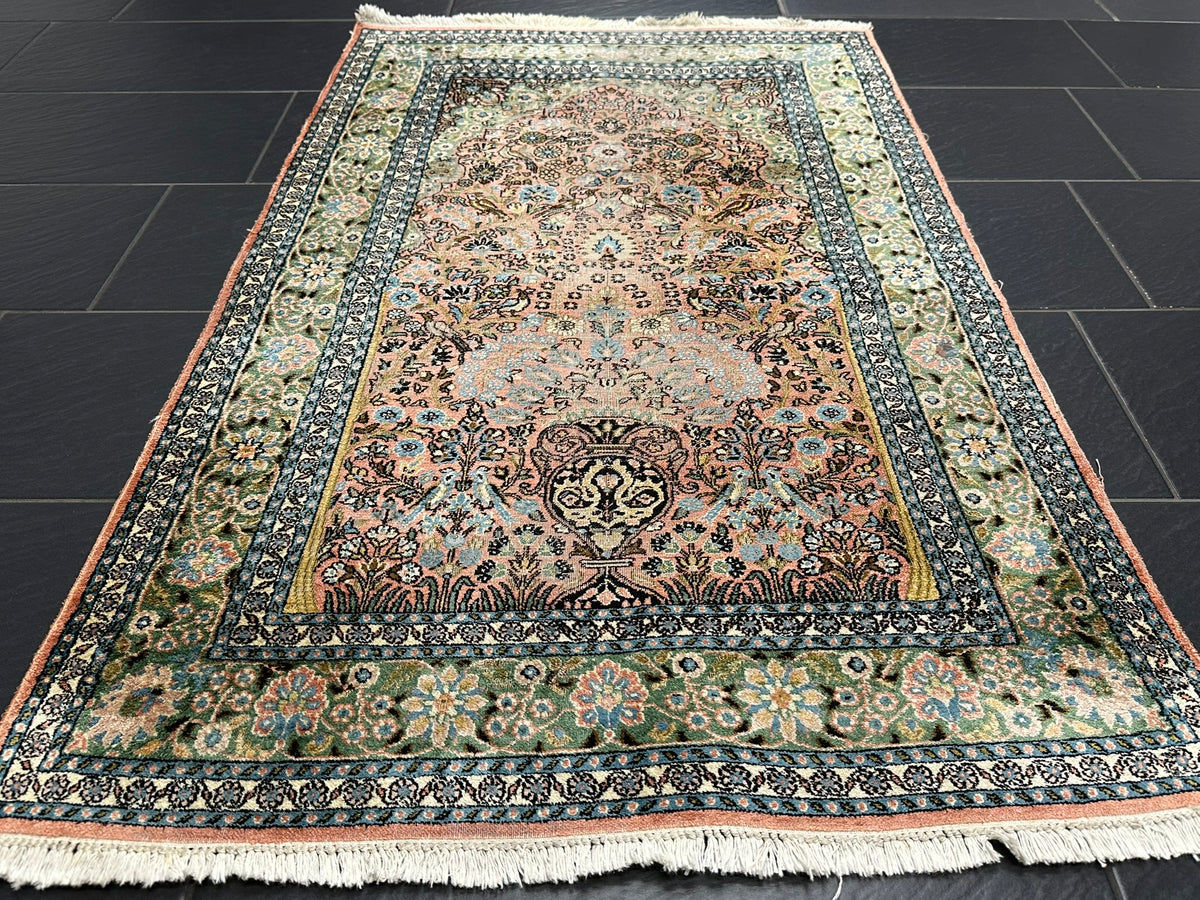 Orientteppich handgeknüpft Kaschmir Ghom Lebensbaum 150x94 cm