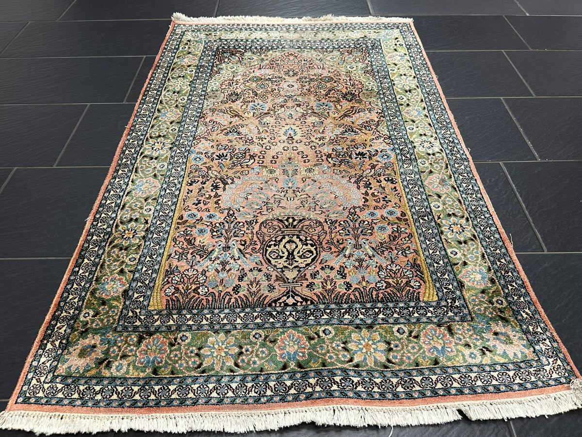 Orientteppich handgeknüpft Kaschmir Ghom Lebensbaum 150x94 cm