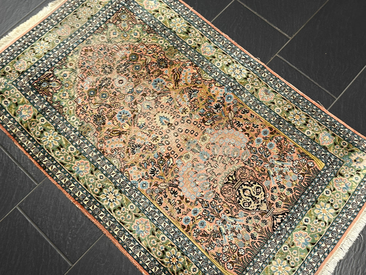 Orientteppich handgeknüpft Kaschmir Ghom Lebensbaum 150x94 cm