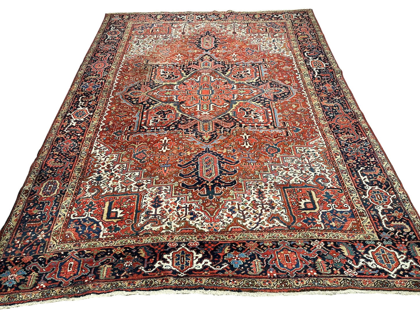 Orientteppich handgeknüpft Heriz selten naturfarben 370x270 cm