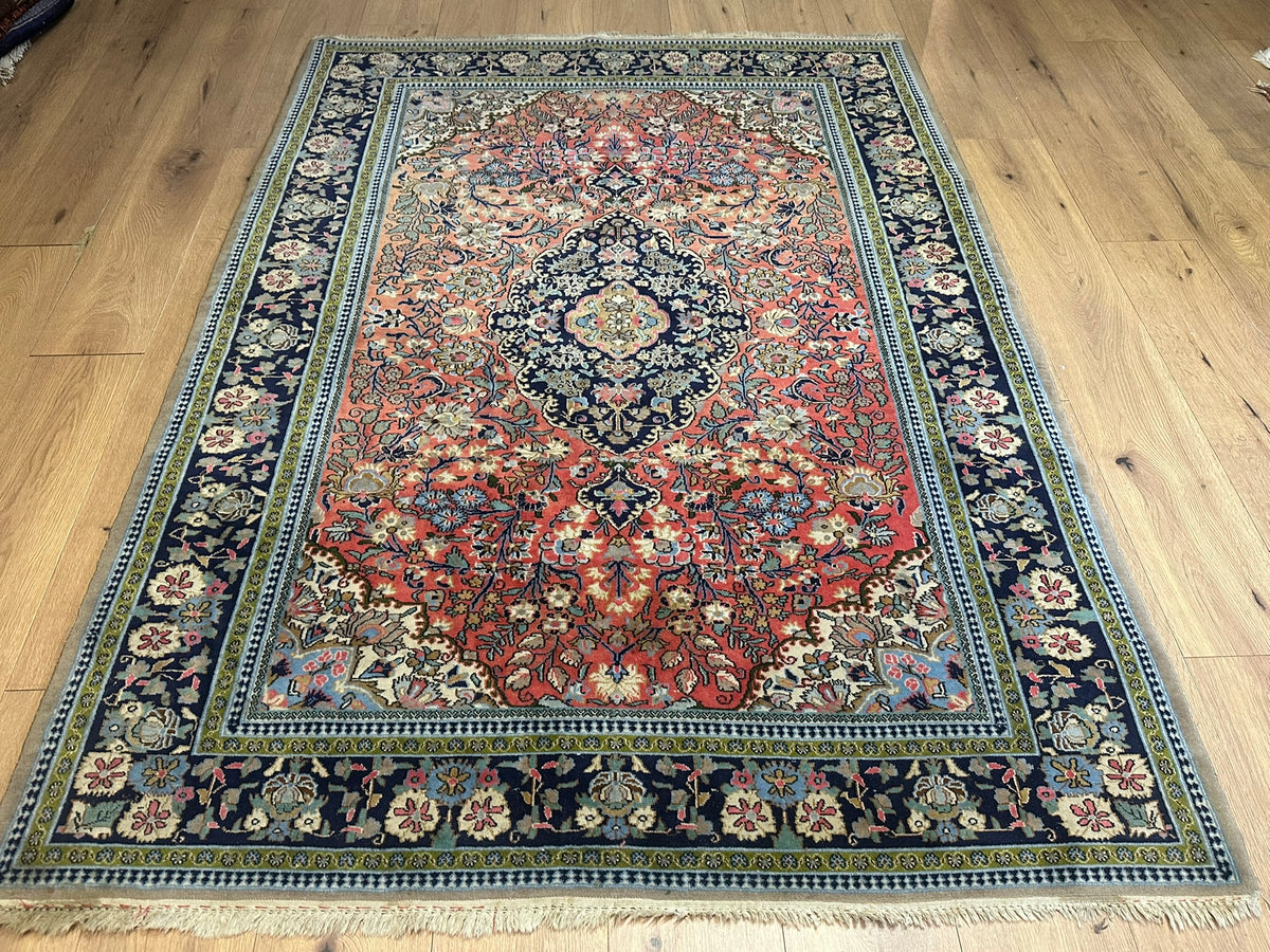 Orientteppich handgeknüpft Ghom Korkwolle fein 210x147 cm