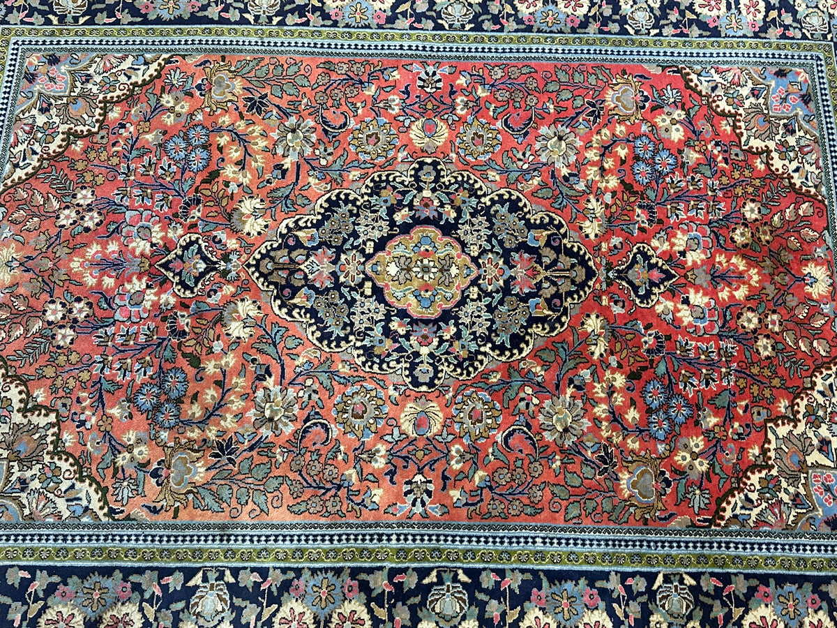 Orientteppich handgeknüpft Ghom Korkwolle fein 210x147 cm
