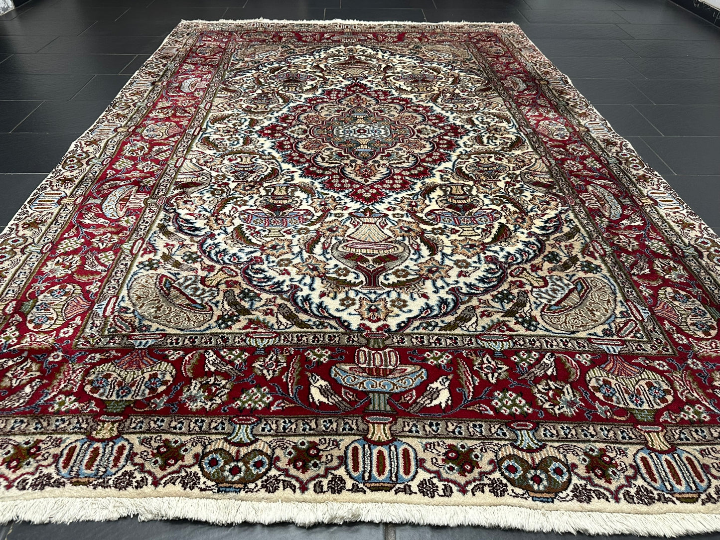 Orientteppich handgeknüpft Bilder vasen Kaschmar 290x200 cm