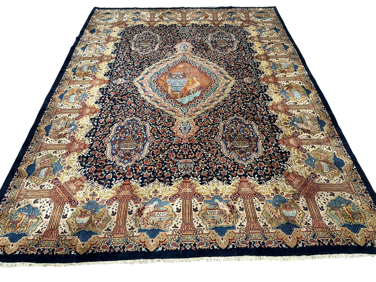 Orientteppich handgeknüpft Bilder Vasen  Kaschmar Unikat 390x295 cm