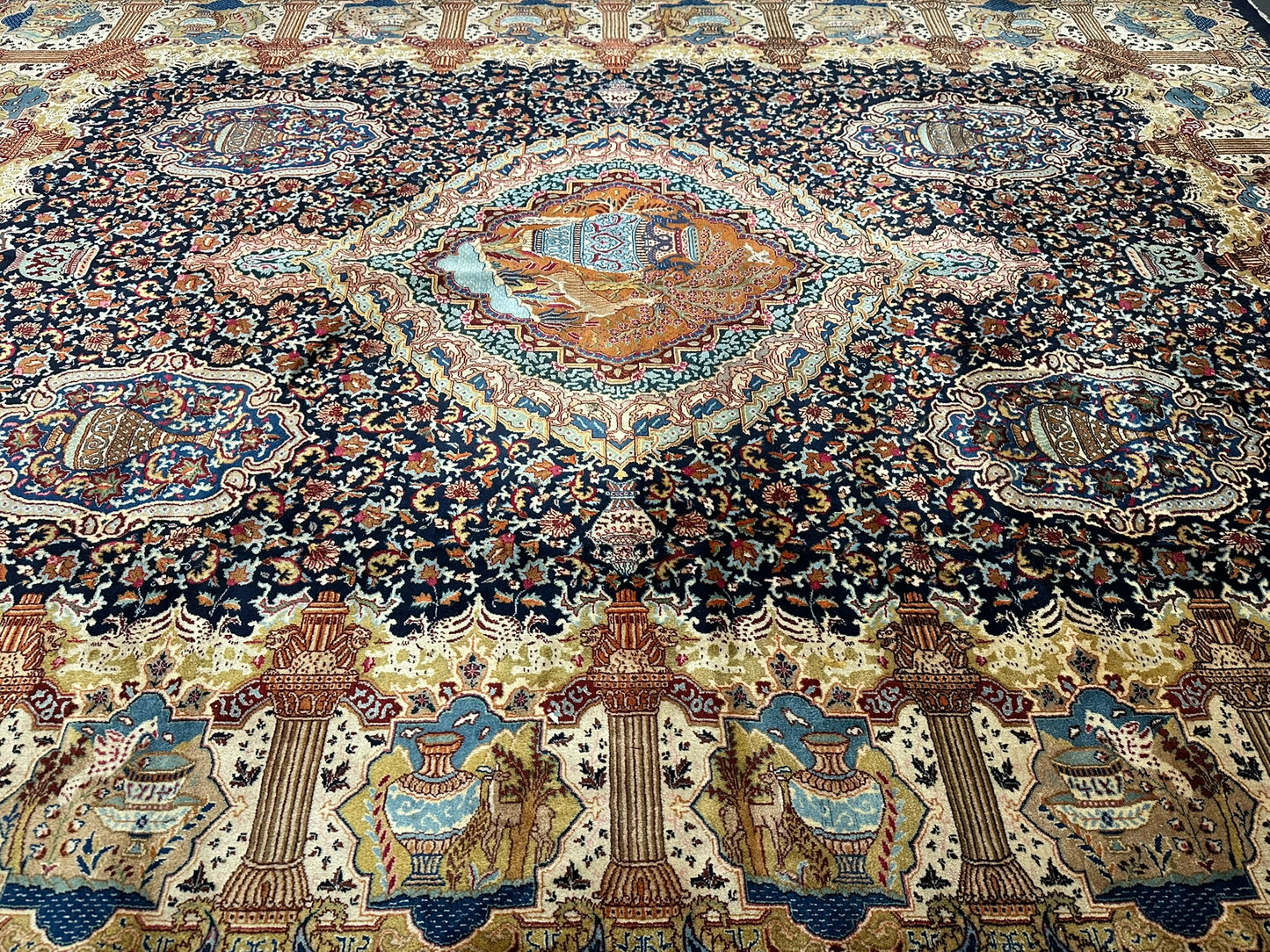 Orientteppich handgeknüpft Bilder Vasen  Kaschmar Unikat 390x295 cm