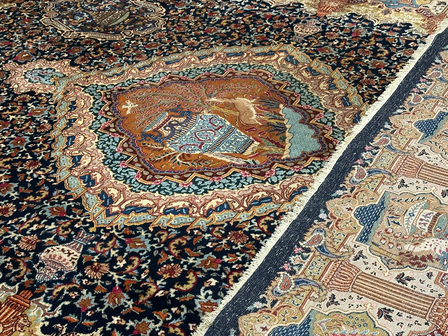 Orientteppich handgeknüpft Bilder Vasen  Kaschmar Unikat 390x295 cm