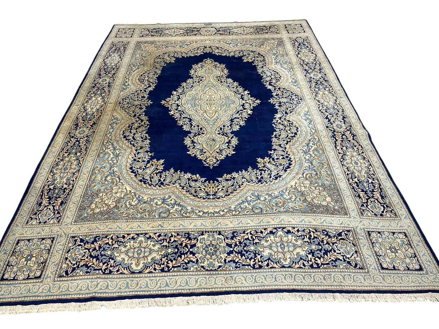 Orientteppich handgeknüpft Kirman Laver Spiegel Medaillon 383x278 cm