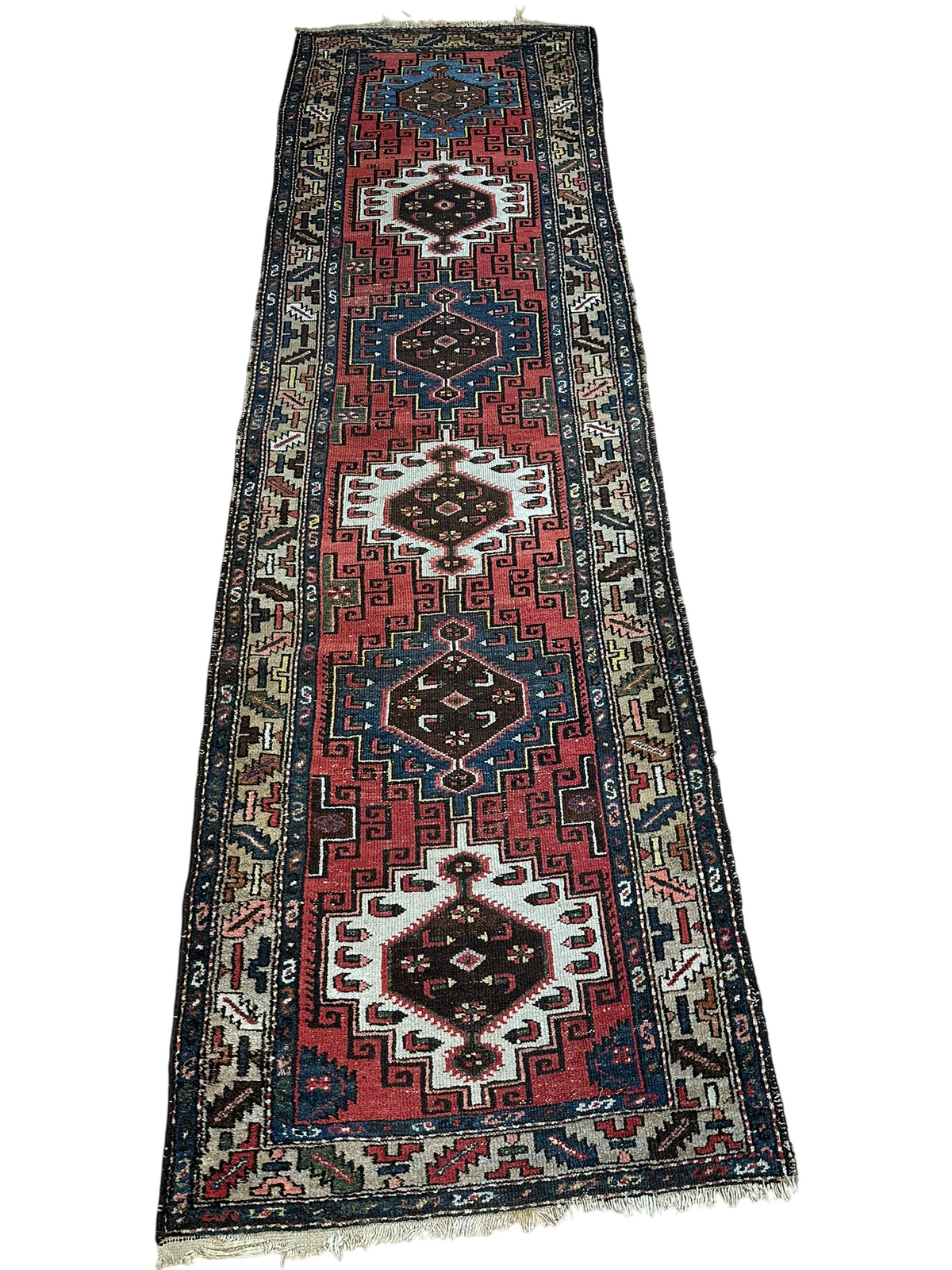 Antiker  Orientteppich handgeknüpft Kazak Läufer selten 290x84 cm